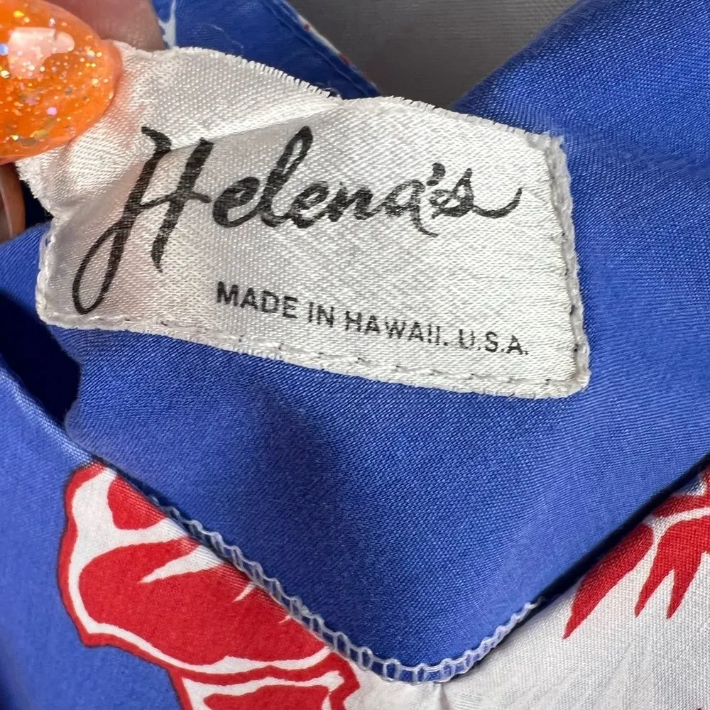 Helena’s made in Hawaii dress tropical vacation floral ruffle travel resort Blue Size L - Image 5