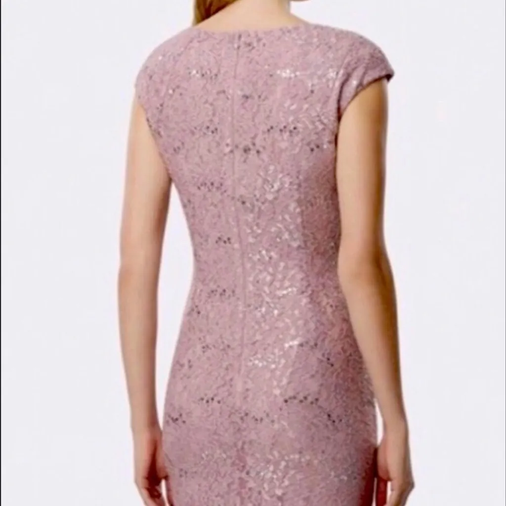 Tahari Arthur S. Levine Maxi Sequin Sheath Gown Floral Lace Pink Lavender sz 6 - Image 5
