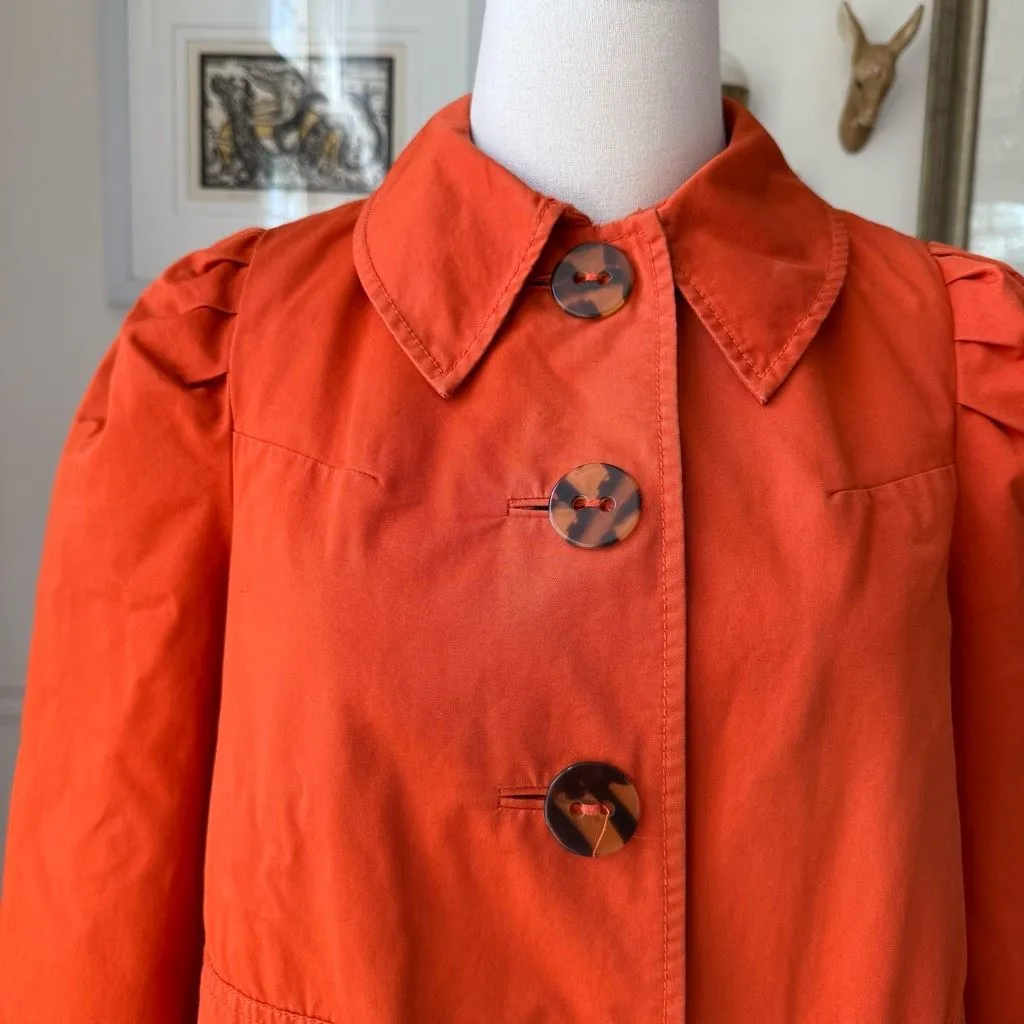 Anthropologie Elevenses Beltless Trench Jacket Orange Coat Tortoise Buttons 4 - Image 3