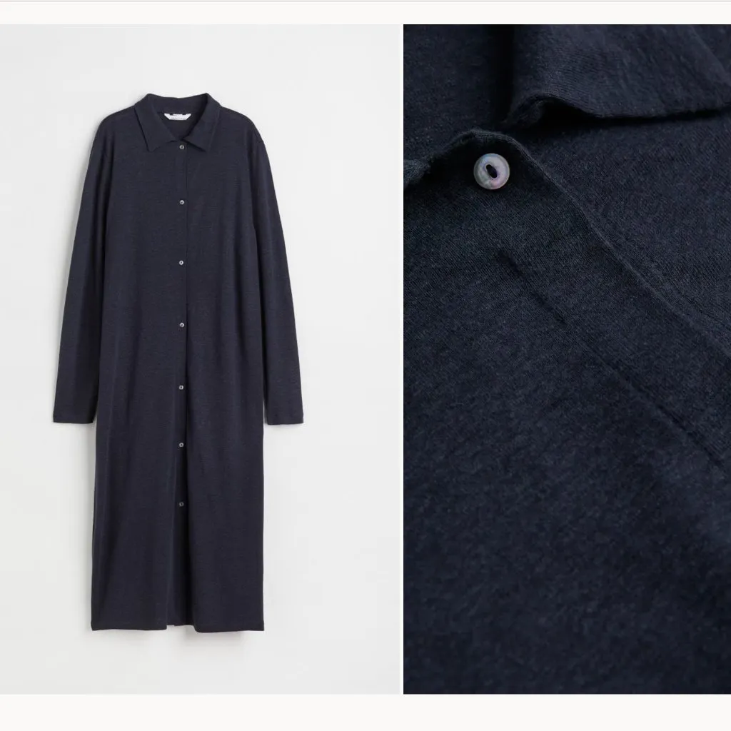 NWT Linen-blend Shirt Dress Navy Dark Blue - Image 2