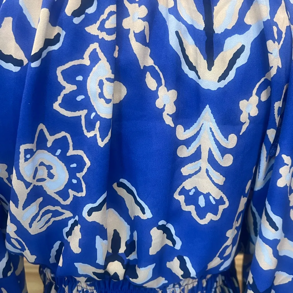 Sienna Sky Blue and Cream Patterned Blouse Size XL - Image 3