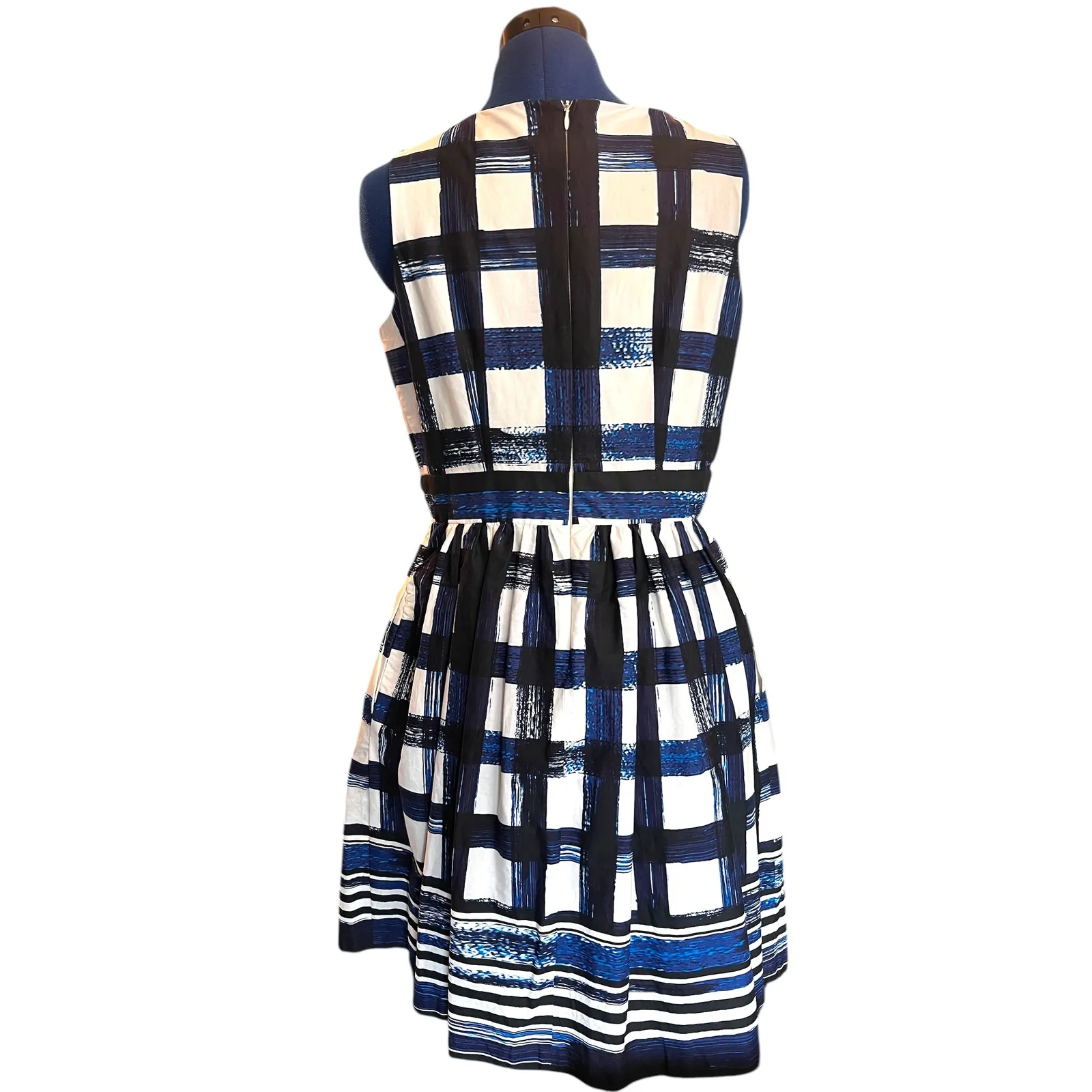 Eliza J Fit & Flare‎ Dress Blue Plaid Print Sleeveless Party Cocktail Size 8 - Image 2