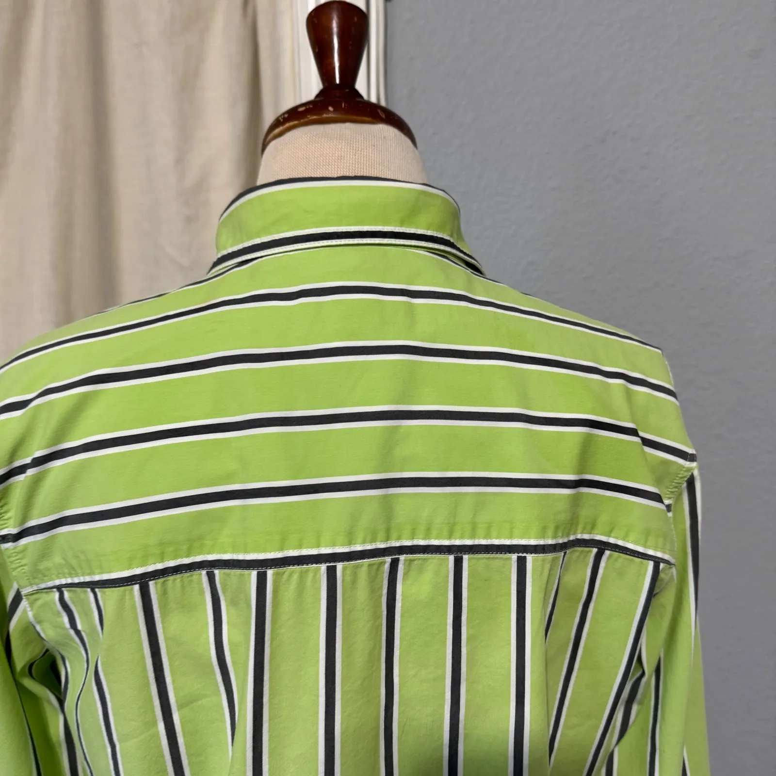 Company Ellen Tracy Striped Button Down Career Shirt Women Size 12 Lime Green - Image 6