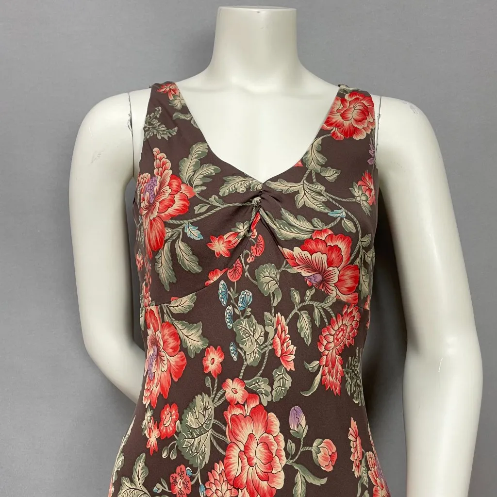 Jones New York Bias Cut Dress Silk Floral ALTERED V-Neck Women Flirty Brown Pink - Image 3