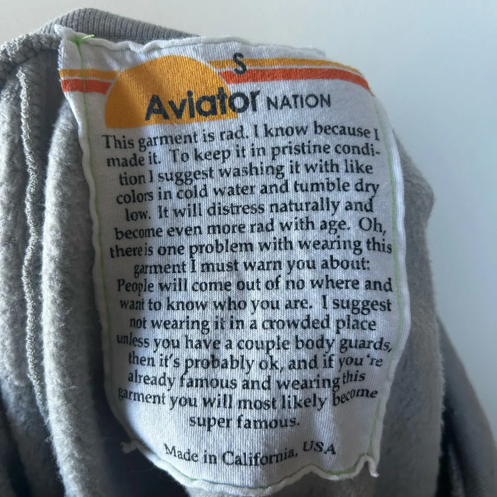 Aviator Nation Bolt Crop Hoodie in Light Grey/Neon Size Small Gently Used - Image 5