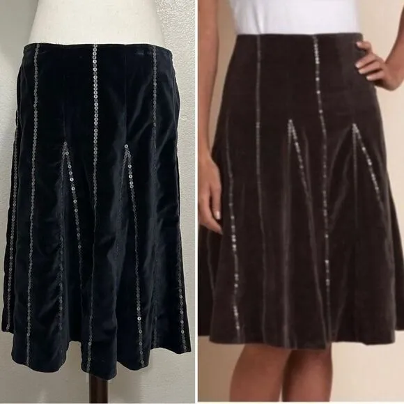 NWOT Soft Surroundings Black Velvet Sequins A-Line Flare Skirt - Image 2