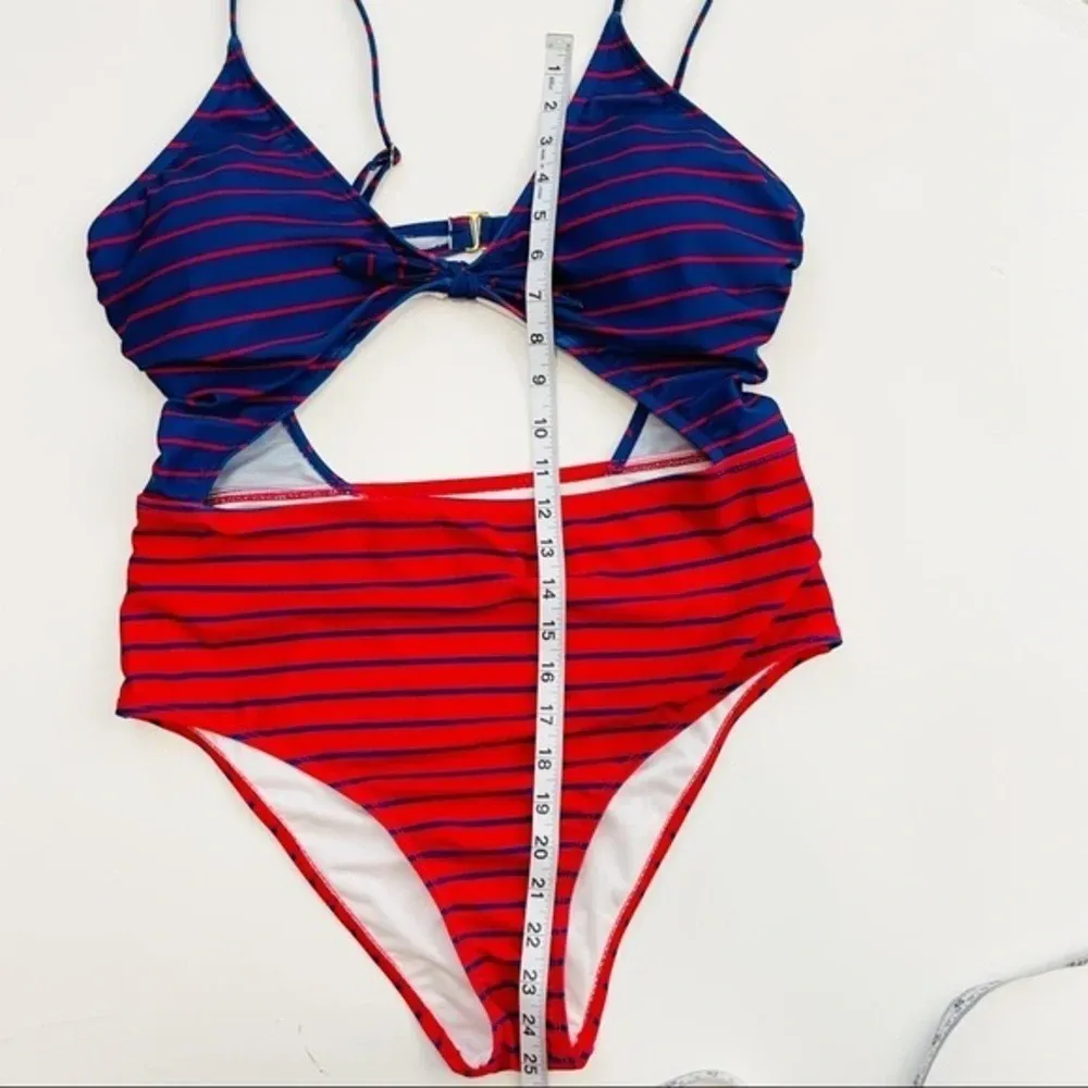 HOT WATER Fiesta Red & French Blue‎ Stripe High-Waist Monokini XL - Image 11