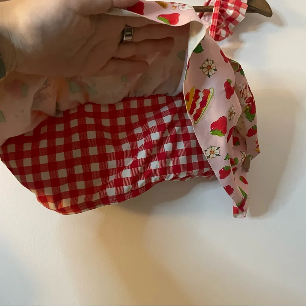 Strawberry Shortcake Ruffled Swim Top with Red Checkered Straps Pink - Image 4