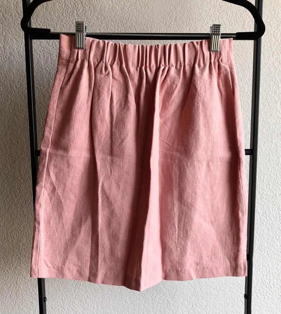 Pink Linen Button Front Mini Skirt - Image 2