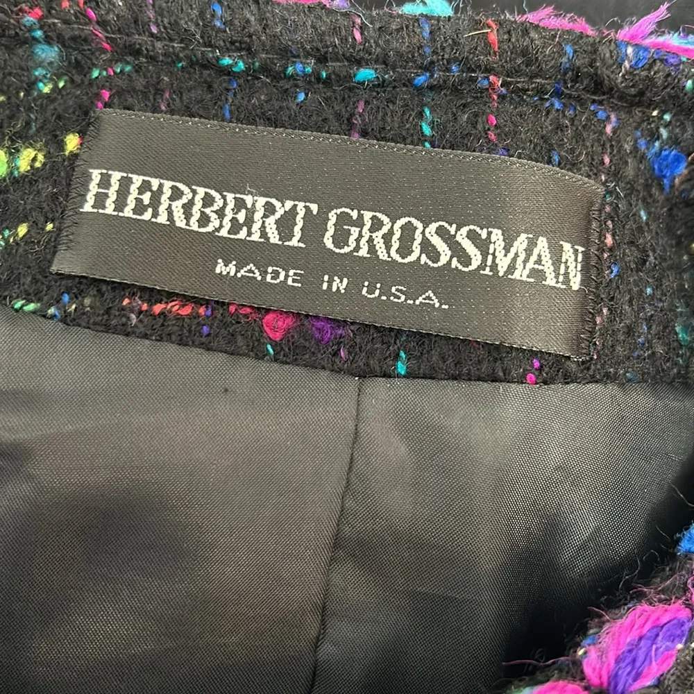 VINTAGE HERBERT GROSSMAN RARE Multi Color RAINBOW Wool Tweed Blazer Made in USA Black Size undefined - Image 12