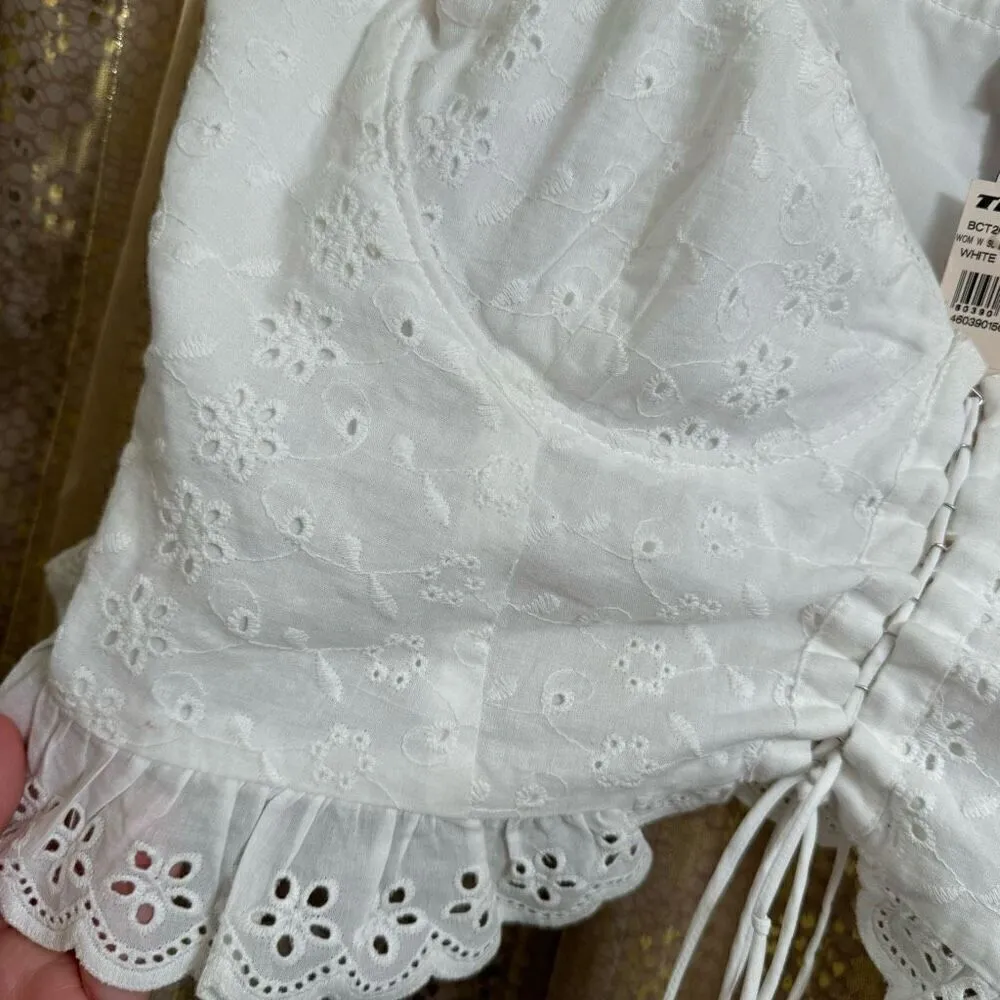 West of Melrose White Eyelet Lace Up Corset Top XL NWT - Image 3