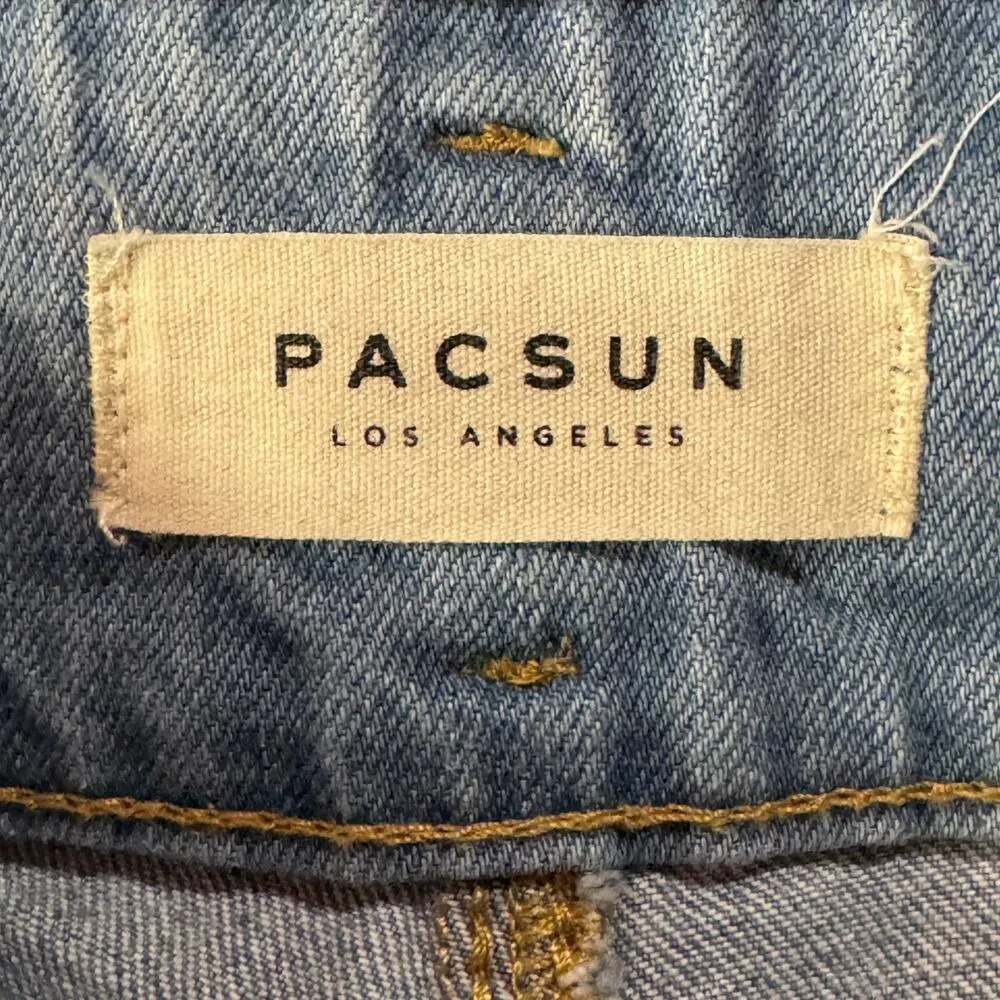 PacSun SZ 29 - 70s Jean Shorts Tie Belt Hi-Rise Zip-Fly Seamed Light Wash Blue - Image 5
