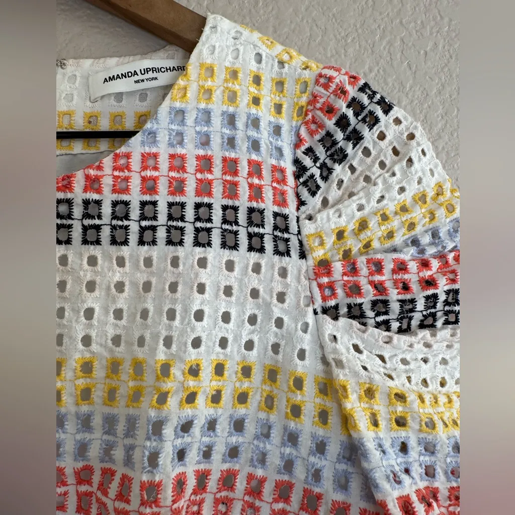 Amanda Uprichard New York Colorful Striped Eyelet Lace Cotton Mini Dress Small - Image 7