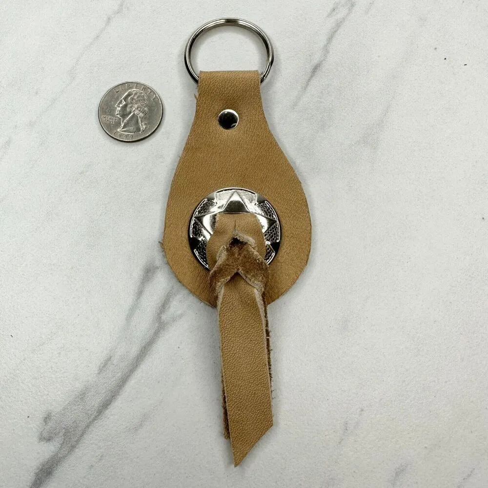 Soft Brown Leather Fringe Western Concho Boho Keychain Keyring - Image 3