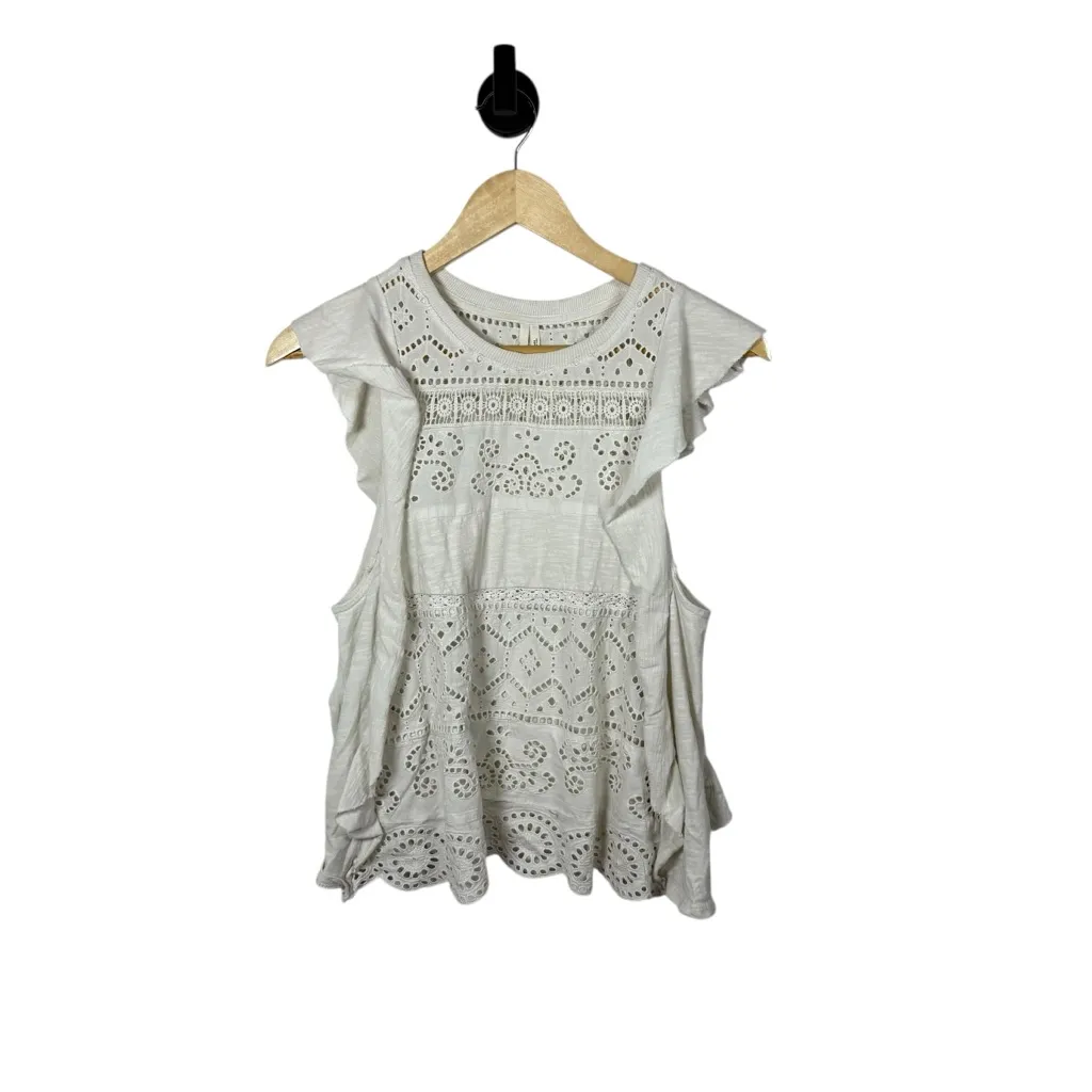 By Anthropologie Sustainable Lace Eyelet Crochet Ruffle Blouse Ivory Size S - Image 6