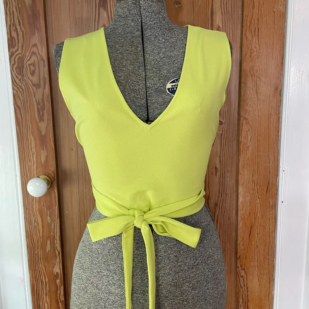 ZARA Neon Yellow Cropped Tied Sexy Tank Top - Size Small - Image 3