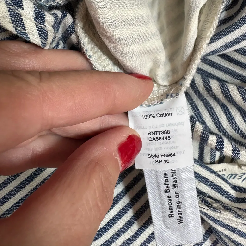 Madewell Striped Navy and‎ White Cotton Jumpsuit Size 4 EUC - Image 4