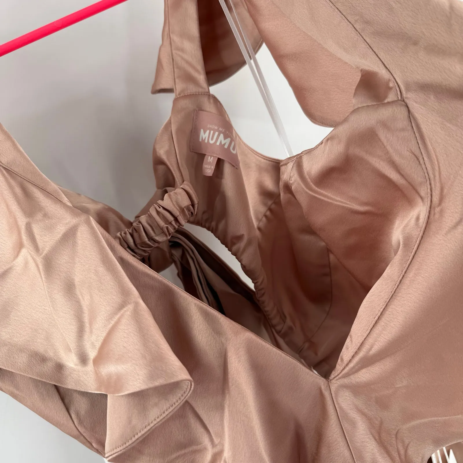 SHOW ME YOUR MUMU Bridesmaid Zoey Midi Dress SZ Medium NWT Rose Gold Luxe Satin - Image 9