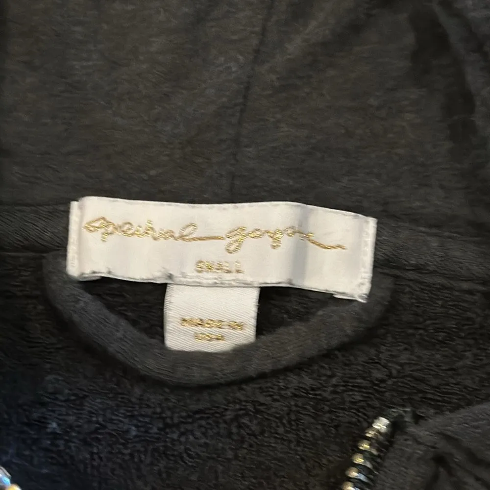 Spiritual Gangster Women’s Dark Grey Zip-up Hoodie with Rose Gold Peloton Font - Image 8