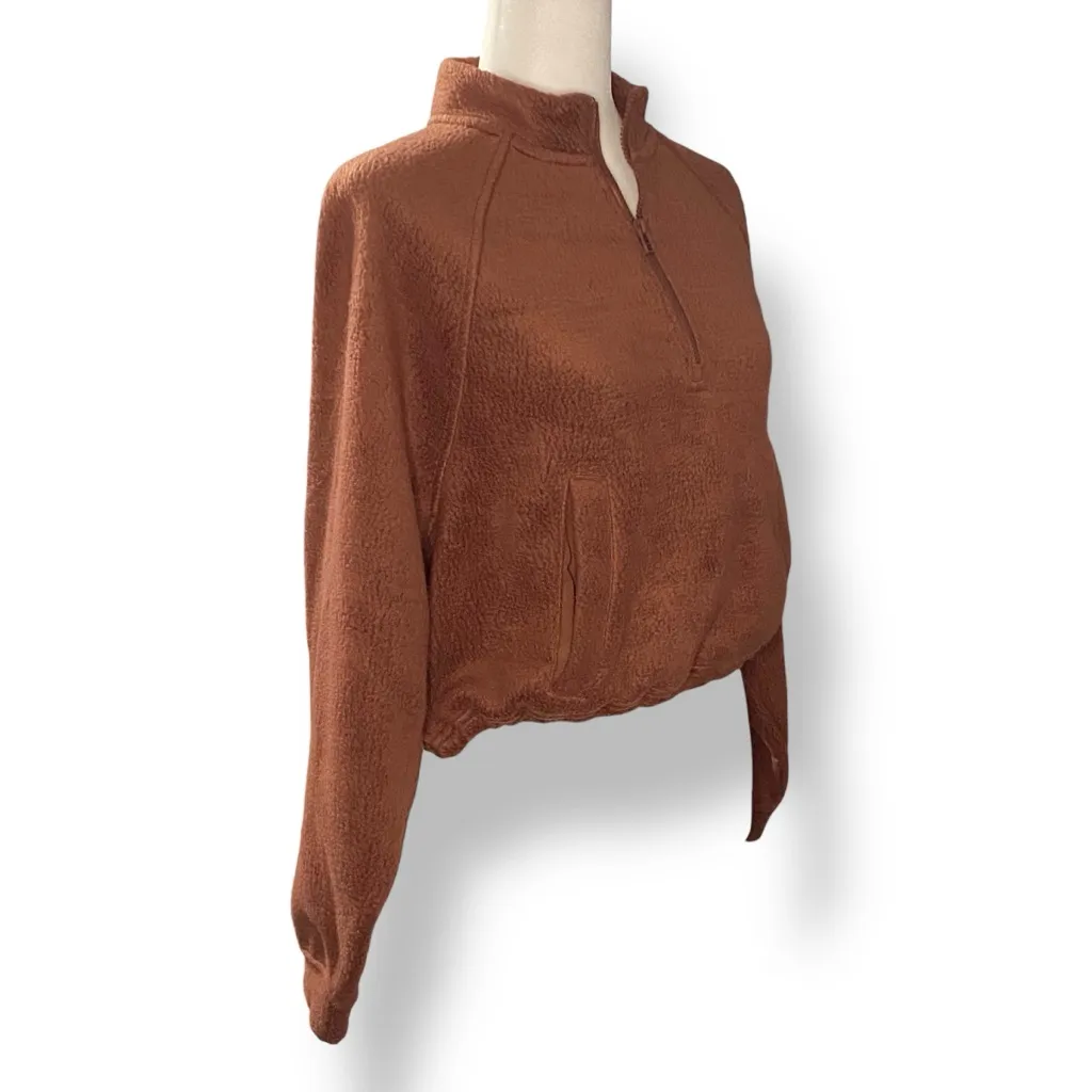 Old Navy Oversized Sherpa Half-Zip Cropped Sweatshirt  Super  Soft Size XS Brown - Image 8