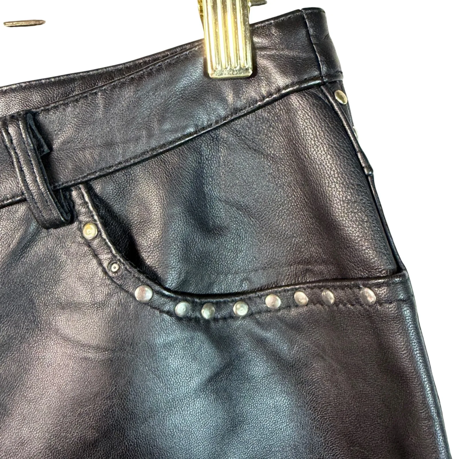 Garson by REM Garson Genuine Leather Pants 6 Black Studded Straight Leg Lined - Image 3