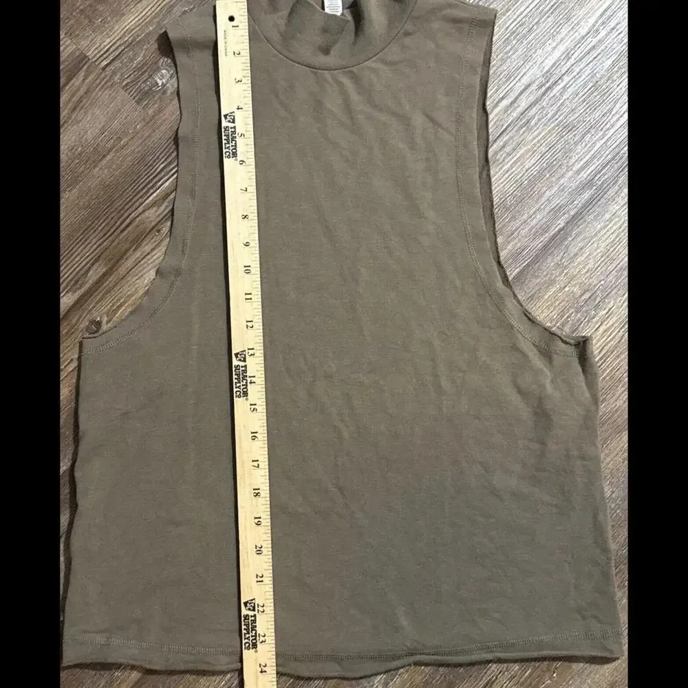Alo Yoga Move Olive Green Mock Neck Athletic Lounge Crop Tank Top French Terry S - Image 6