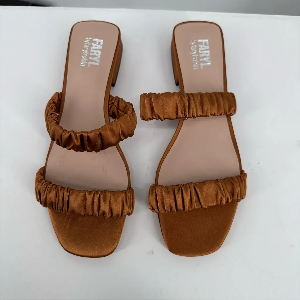 Faryl by Farylrobin Bronze Satin 2 Strap Sandals size 8 Medium Width Brown - Image 6