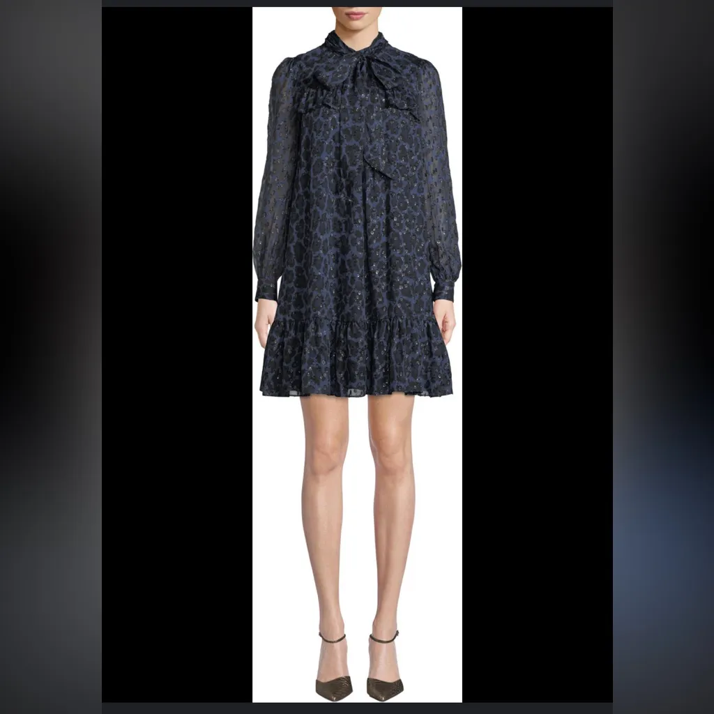 Kate Spade New York Glitter Leopard Light Adriatic Blue/Black Metallic Dress
L Blue Size L - Image 5