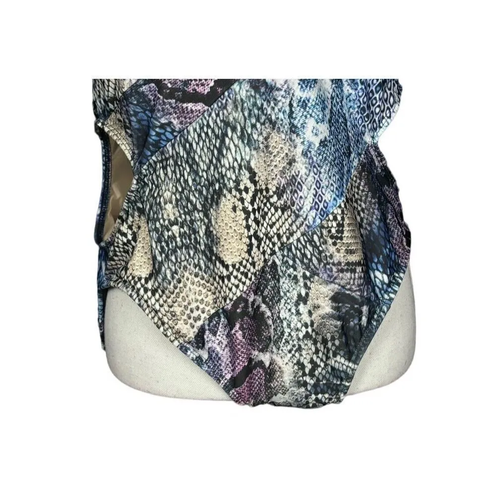 New Monif C Swimsuit w/Cover Up Plus Size 1X Havana Bandage Purple Snake Print - Image 7