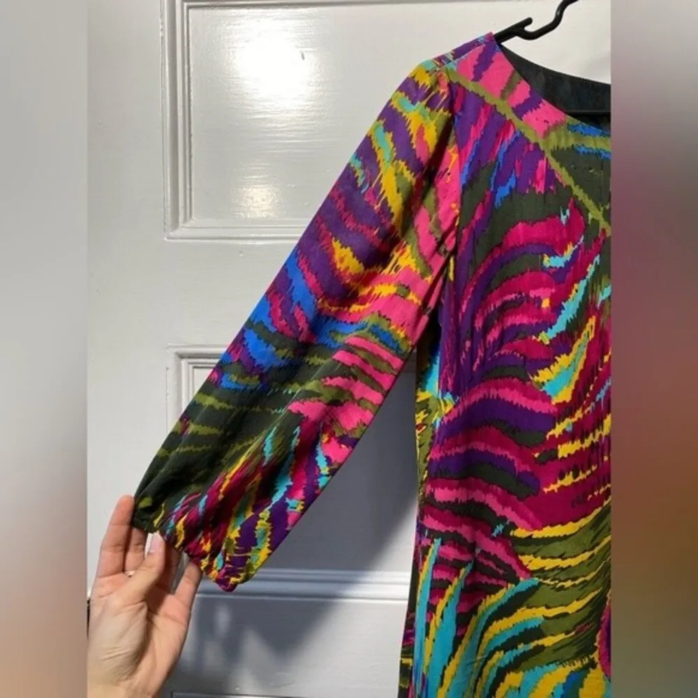 TRINA TURK Kerry Peacock Feather Print Silk Blend Shift Dress Multicolor Sz 2 - Image 6