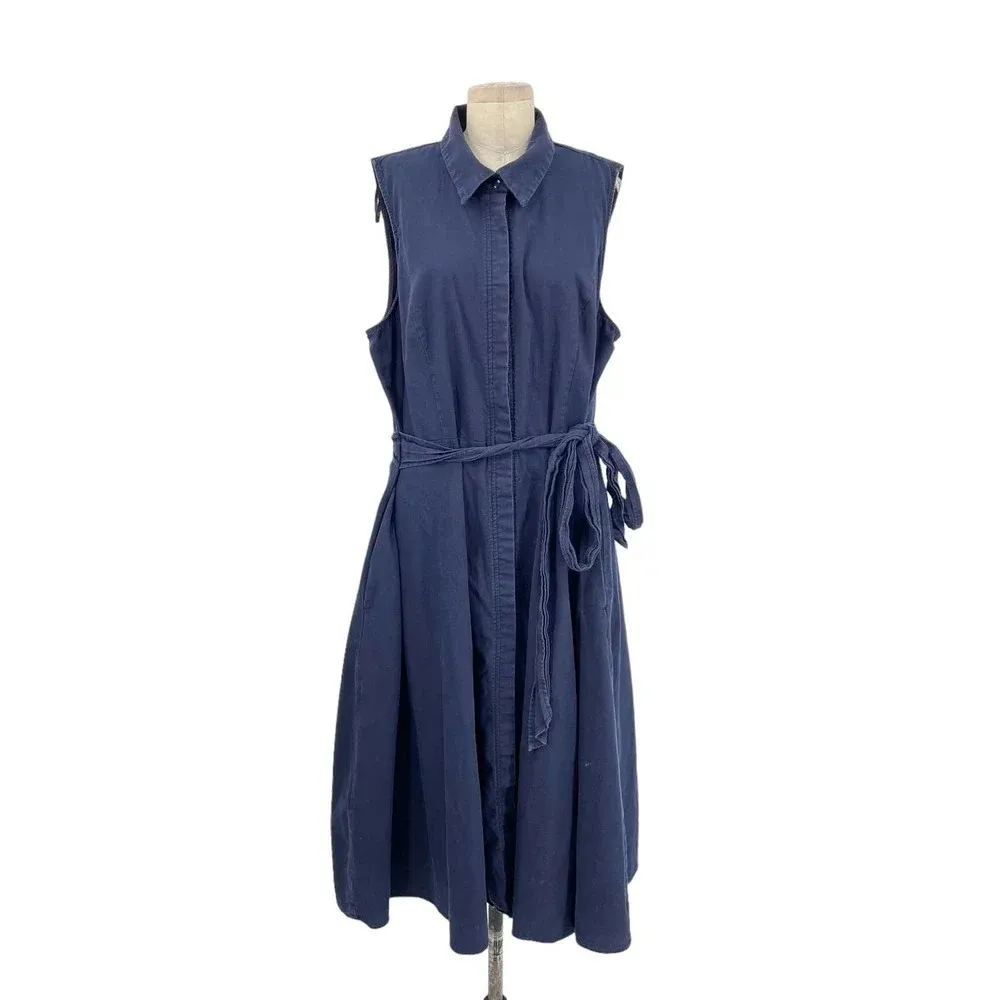 City Chic Shirt Detail Sleeveless Dress Navy Blue Linen Blend‎ Plus Size 20 - Image 3