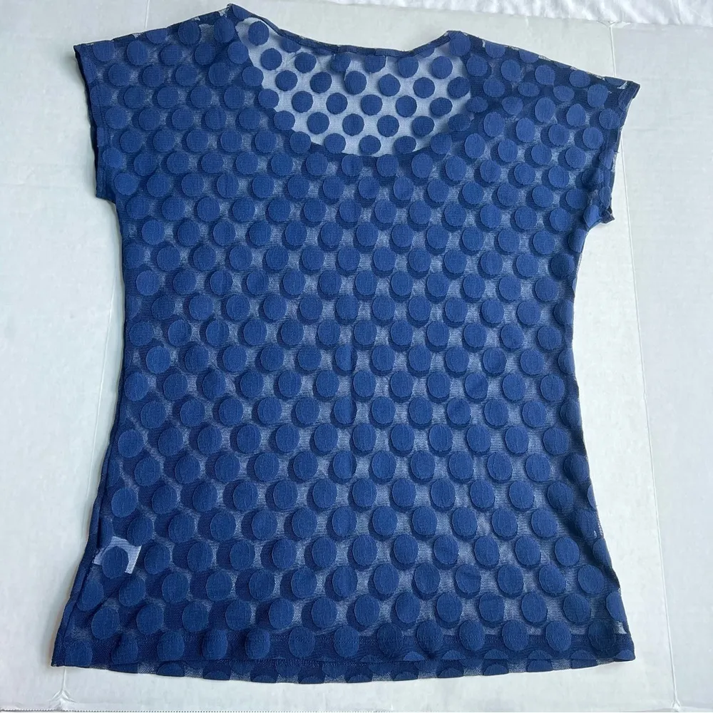 Liz Claiborne sheer cap sleeve polka dot top blue med - Image 2