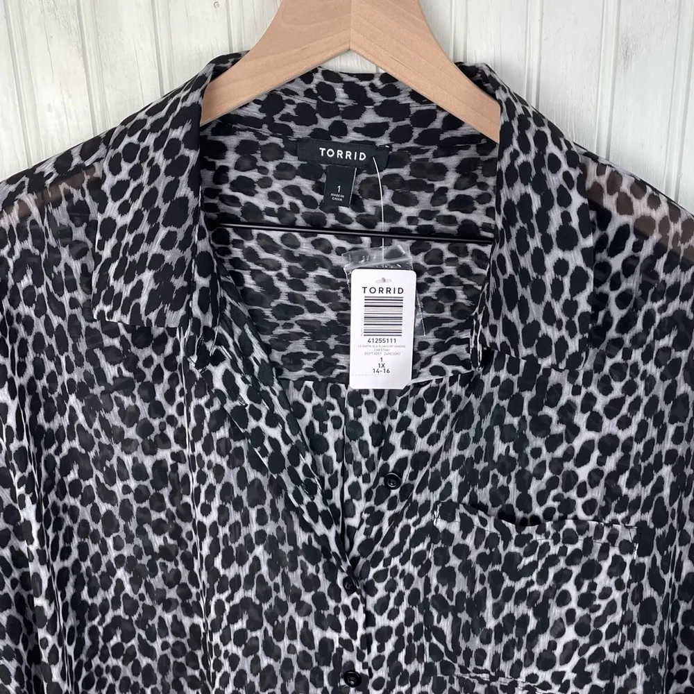 NEW Torrid Chiffon Kimono Shirt Cheetah Animal Print Women's Size 1X Button Down - Image 5