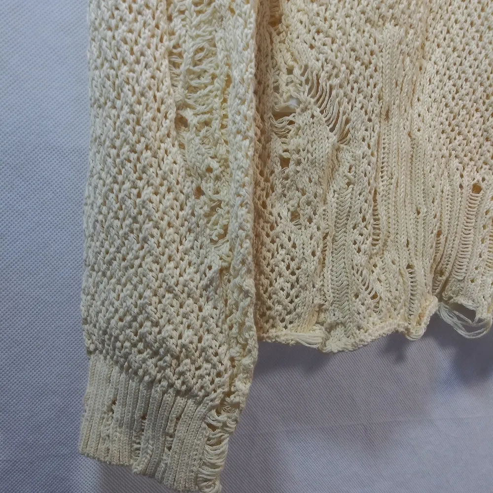 Alexander Mcqueen Cream Distressed Crochet Knit Cotton Sweater Size L - Image 12