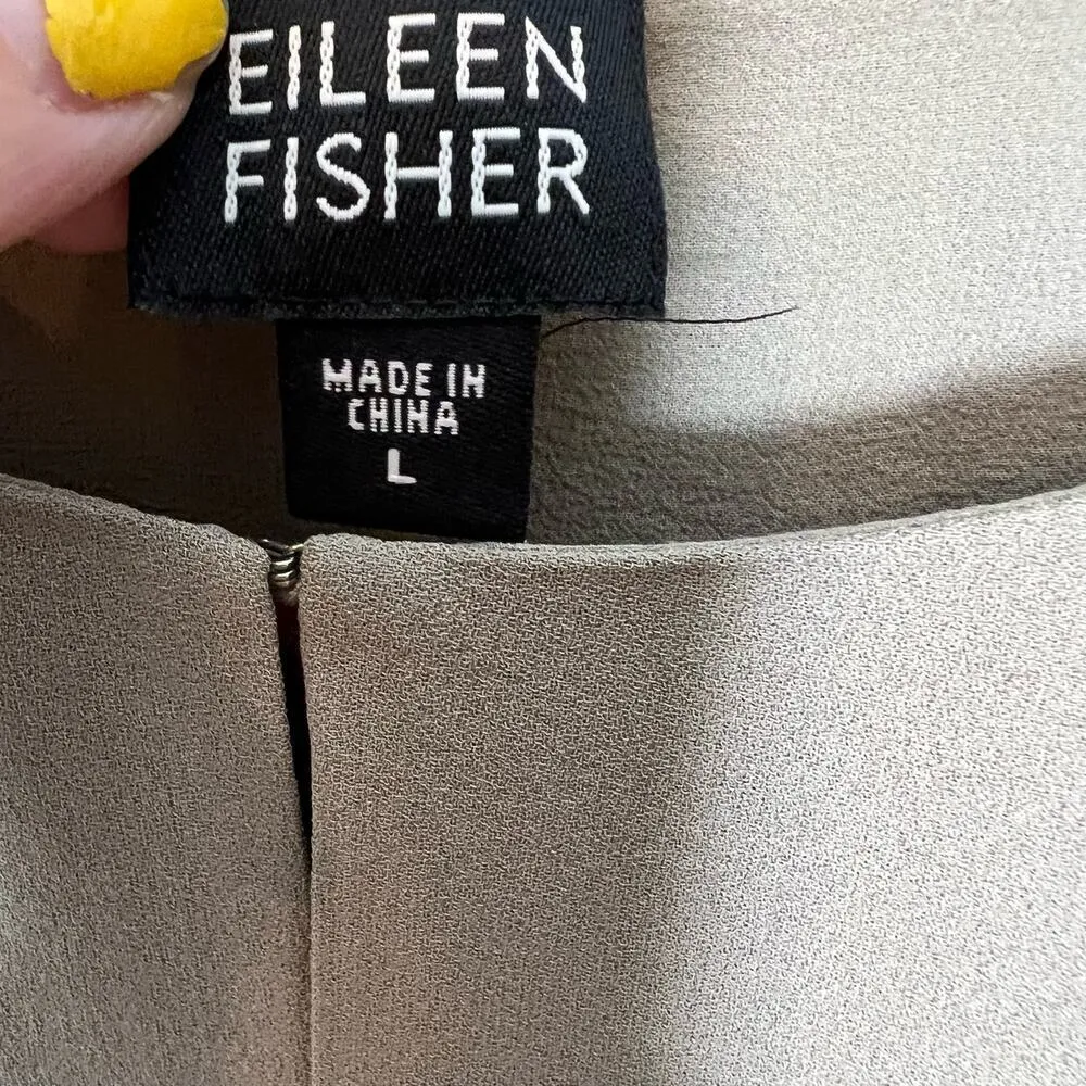 Eileen Fisher beige tan "stone" split front 100% silk open front shirt large - Image 6