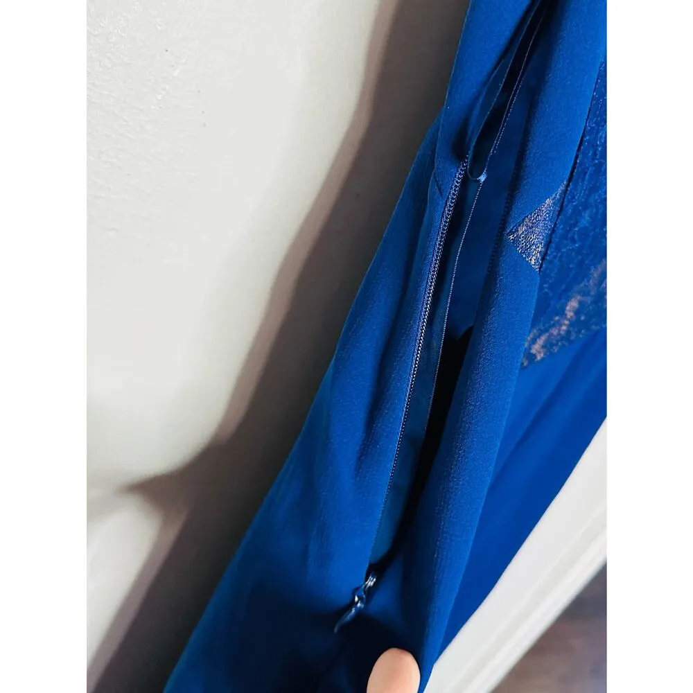 BCBG Maxazria Blue Depth Evan’s Lace Sleeveless Shoulder Slit Gown Dress Size 8 - Image 12