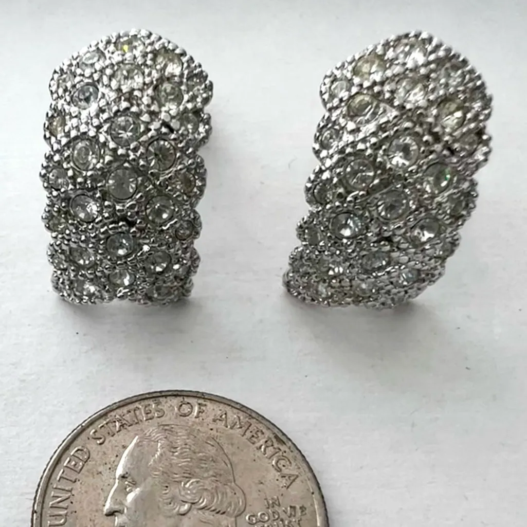 Silver Crystal Covered Clip Back Earrings - Image 7