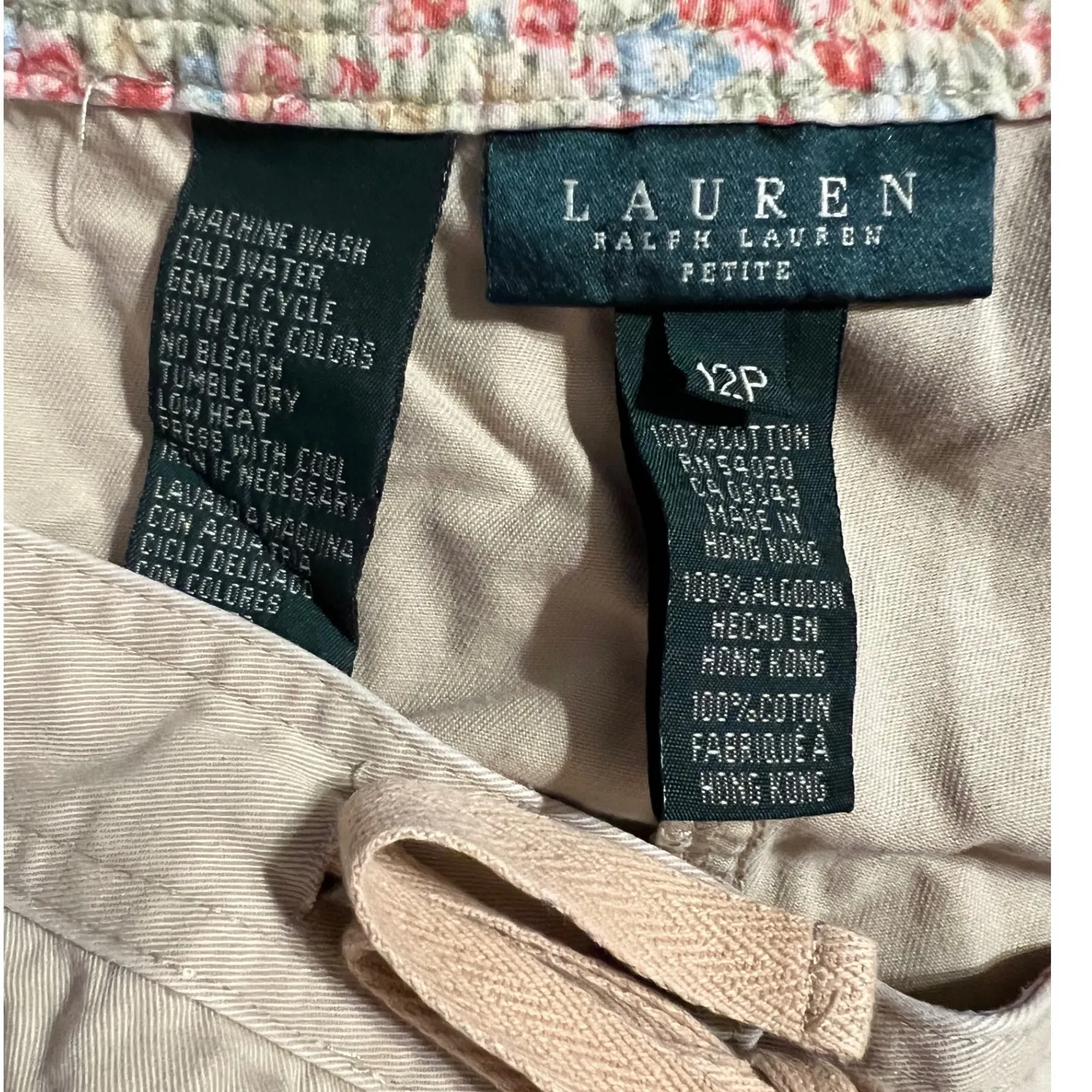 Lauren Ralph Lauren Petite Khaki Cotton Shorts Size 12P Drawstring‎ Waist Summer Tan - Image 5