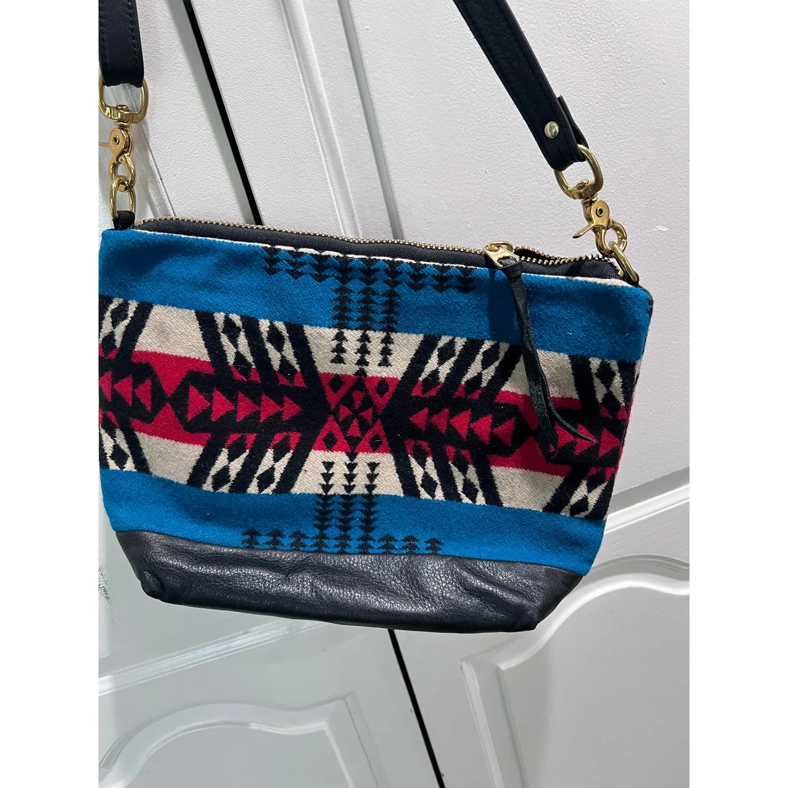 RAIS CASE Wool Crossbody Bag Made in USA Pendleton Style Leather Strap Southwest - Image 4