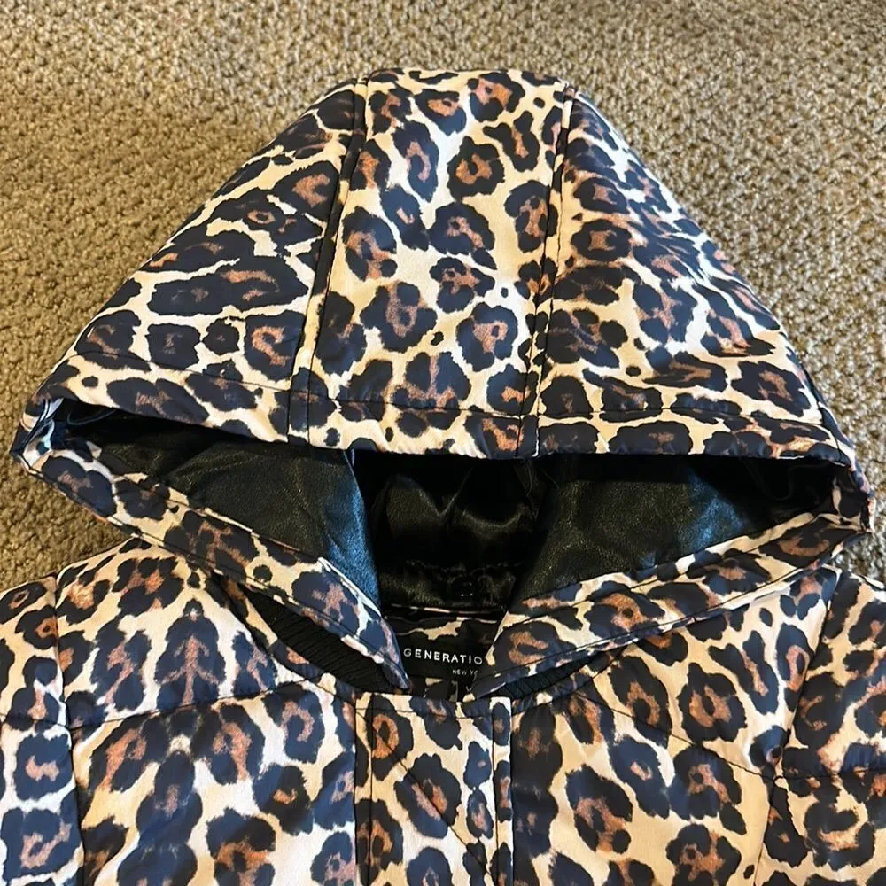 GENERATION LOVE WOMENS HOODED LEOPARD PRINT PUFFER LIGHT JACKET SIZE XS - Image 5