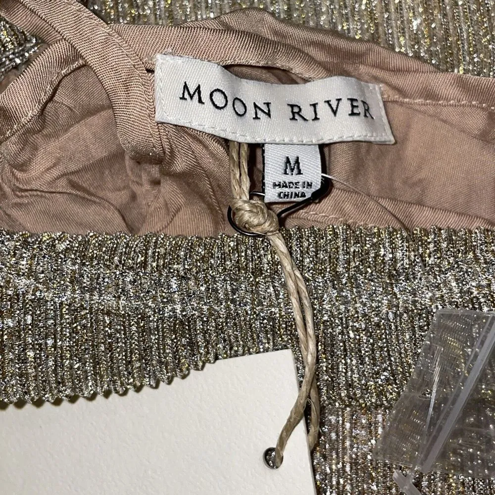 Moon River Womens Top Size M Tank Lining Adjustable Straps Gold Sparkle Metallic - Image 3