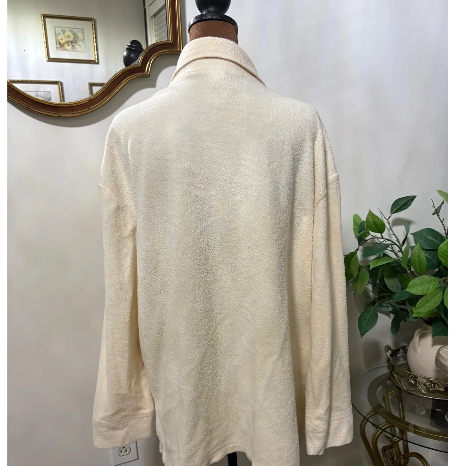 L.L.‎ Bean Shirt Jacket Womens Button Down Cream Oversized Cozy Comfy - Image 2