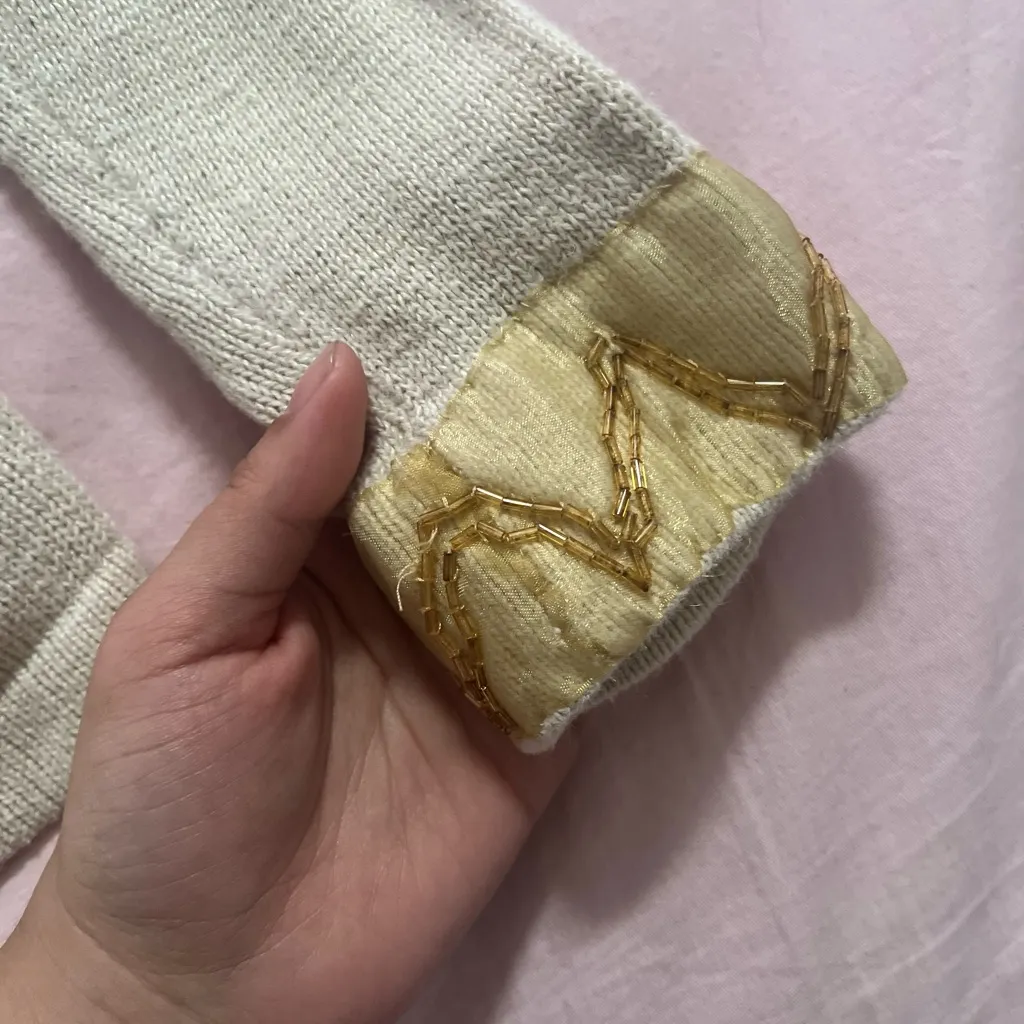 Fall Autumn leaves Embroidered Beaded Cream Cardigan Orange - Image 6