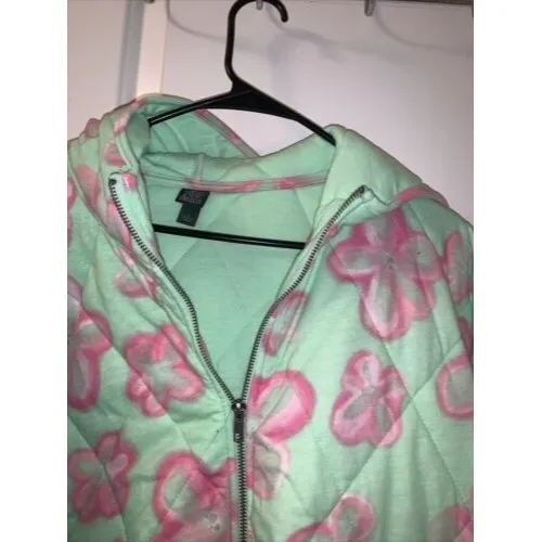 Wild Fable Floral Print Coat Jacket Zip Quilted Women's Size Large Green Pink - Image 2