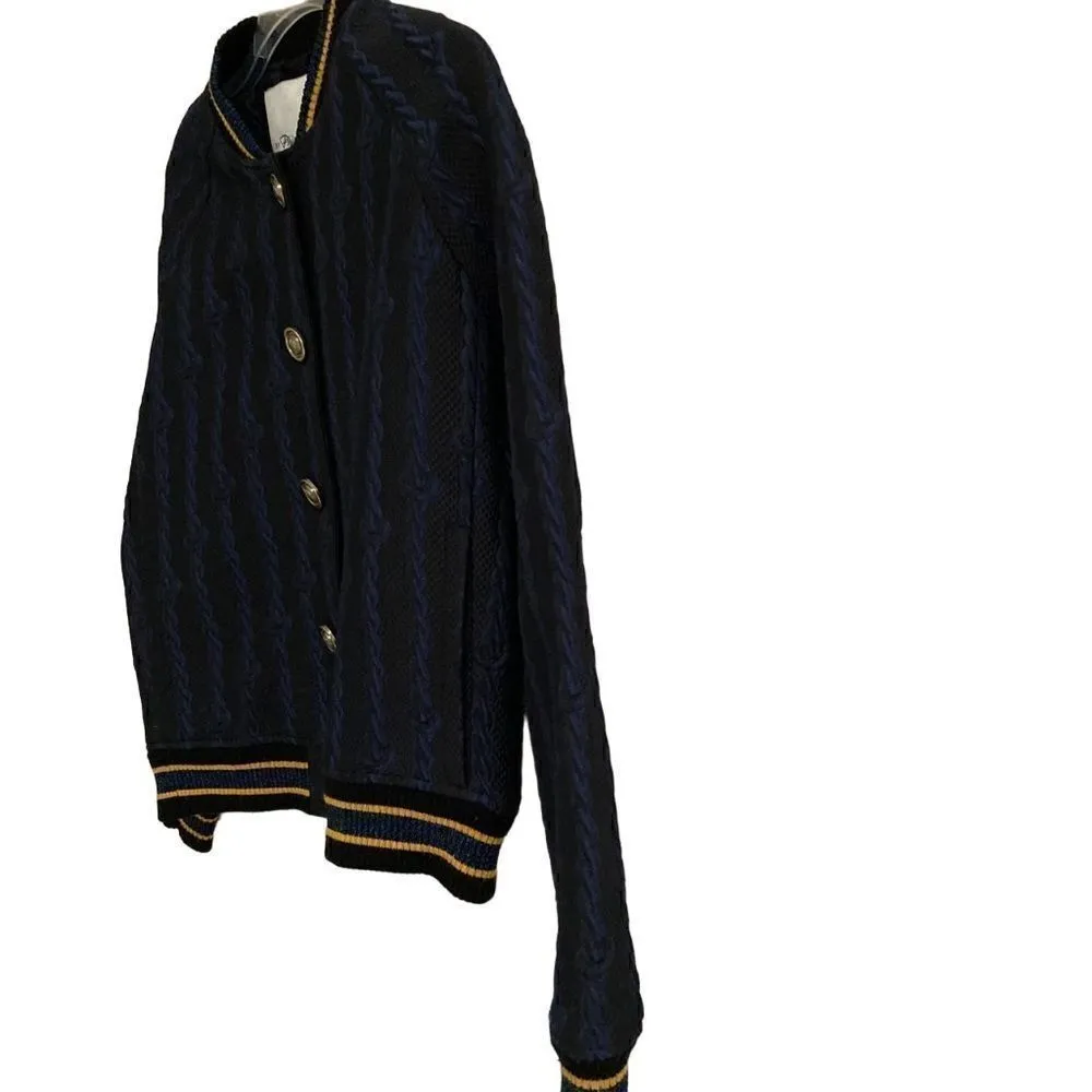 3.1 Phillip Lim Brocade cable print Varsity Bomber black & blue jacket RARE 2 - Image 6