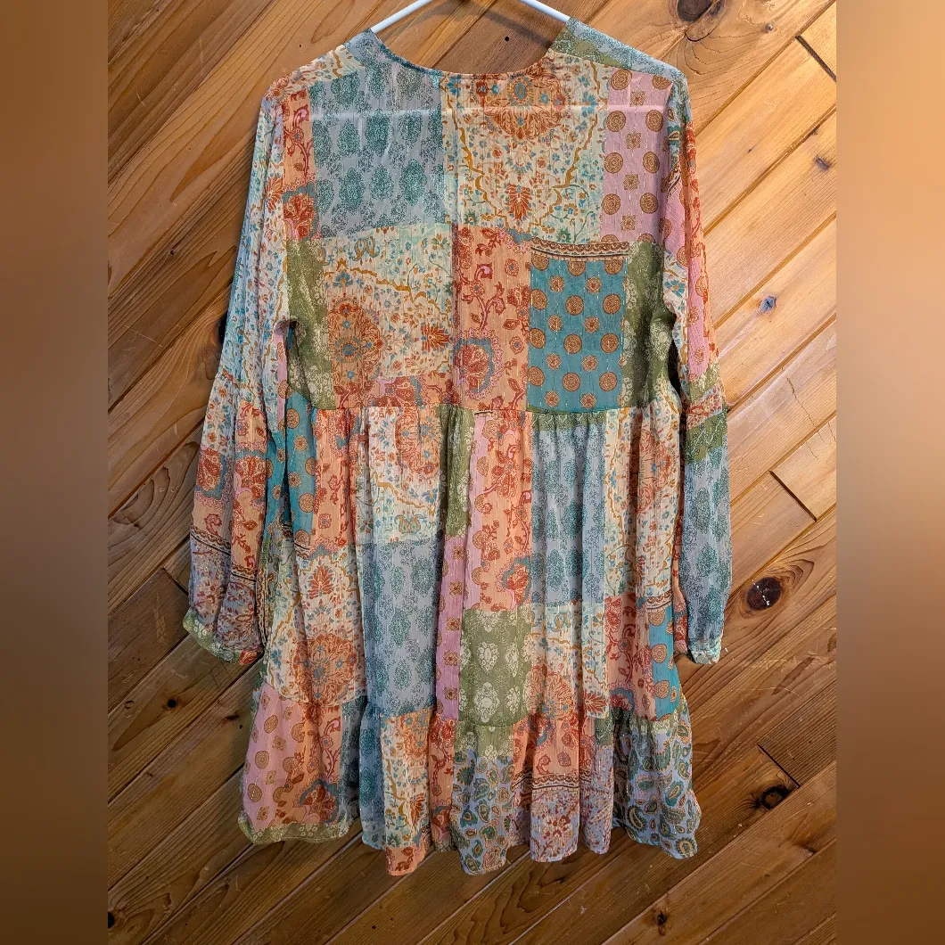 Zara Bohemian Patchwork Dress - Multicolor Size Large - Image 5