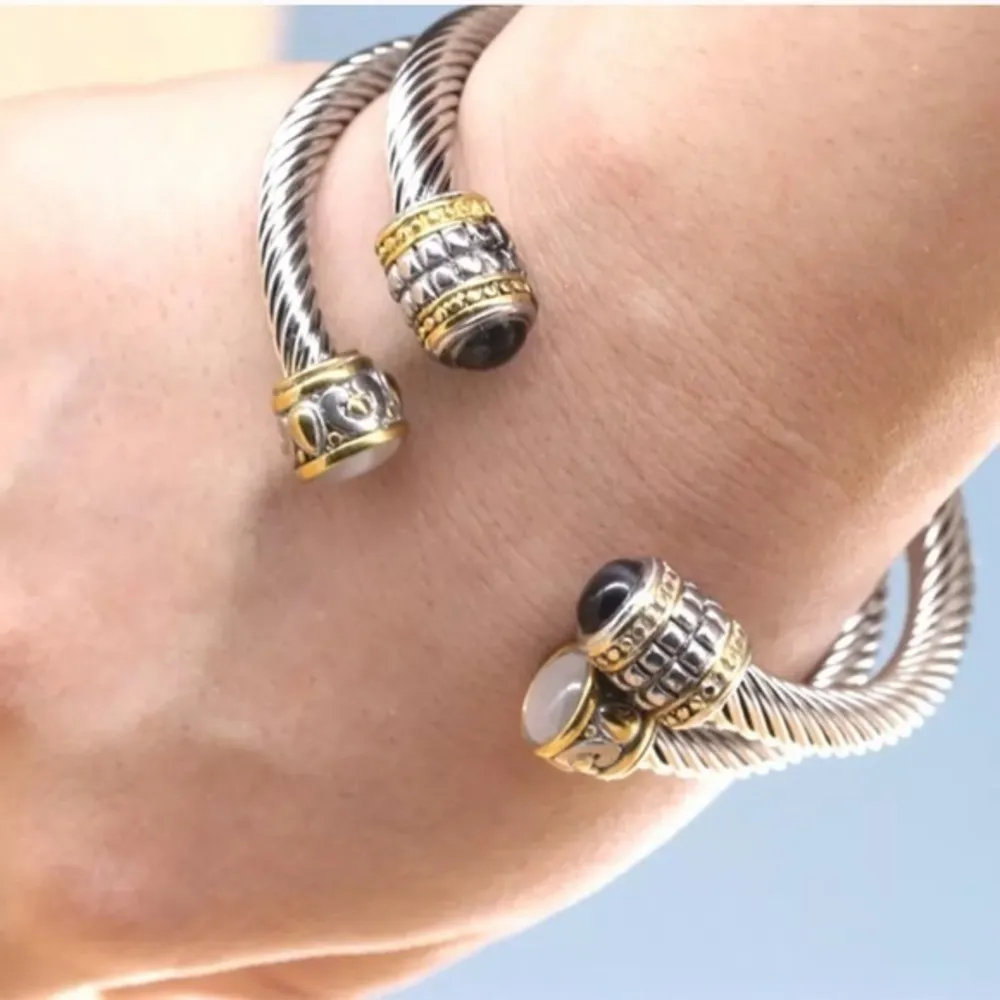 Twisted Designer Style Bracelet Silver Gold White/Clear Bangle - Image 28