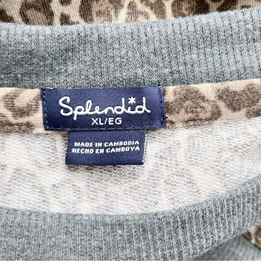 Splendid Leopard Print Crewneck Pullover‎ Sweater in Tan & Brown, Size XL - Image 3