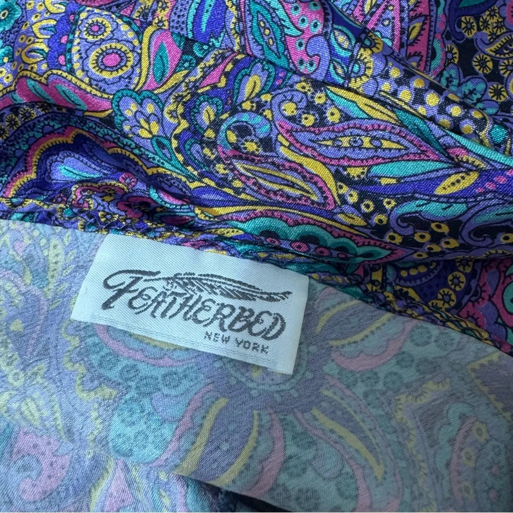 Vintage 90s Paisley Print Satin Slip Purple Size L - Image 6