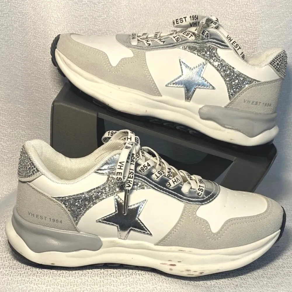 s "1954" Silver Glitter White Rhinestone Sneakers women sz 7.5 - Image 2
